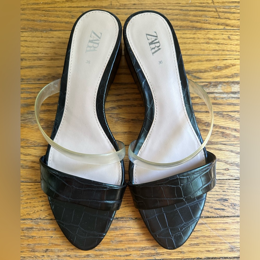 New Zara vegan croc wedge slide heels shoes size 6 36